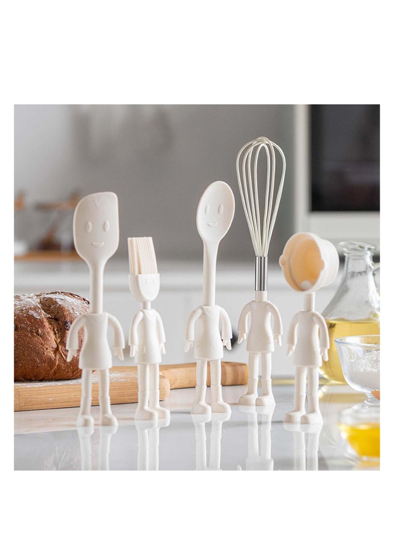 Human Shaped Kitchen Utensils Set, 5 Pcs Silicone Cute Utensils, Non Stick Heat Resistant Baking Tools, Kitchen Gadgets Tools, Comfortable Grip Handle Stand up Kitchenware