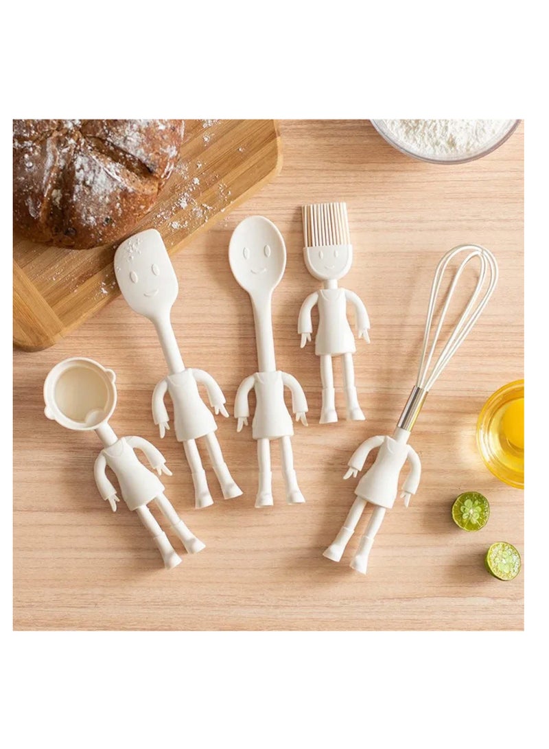 Human Shaped Kitchen Utensils Set, 5 Pcs Silicone Cute Utensils, Non Stick Heat Resistant Baking Tools, Kitchen Gadgets Tools, Comfortable Grip Handle Stand up Kitchenware