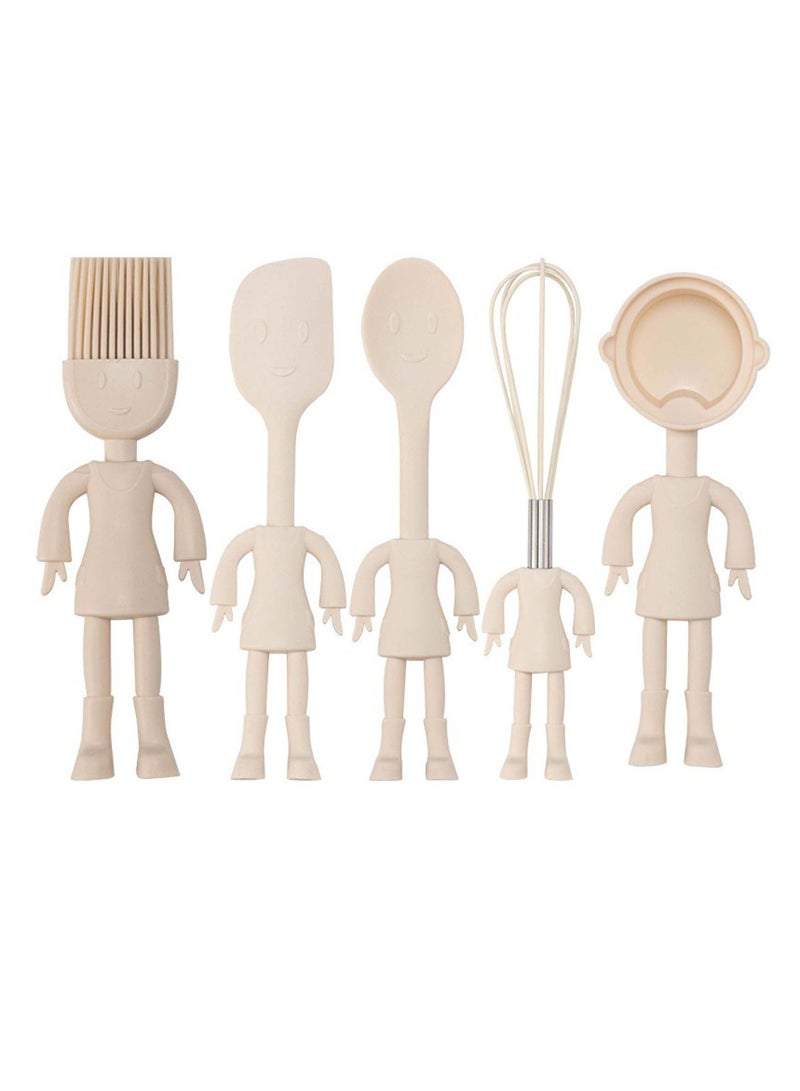 Human Shaped Kitchen Utensils Set, 5 Pcs Silicone Cute Utensils, Non Stick Heat Resistant Baking Tools, Kitchen Gadgets Tools, Comfortable Grip Handle Stand up Kitchenware