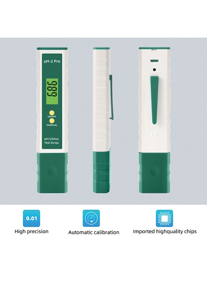 PH-2 Pro Water Quality Testing Pen with pH Test Strips and Thermometer