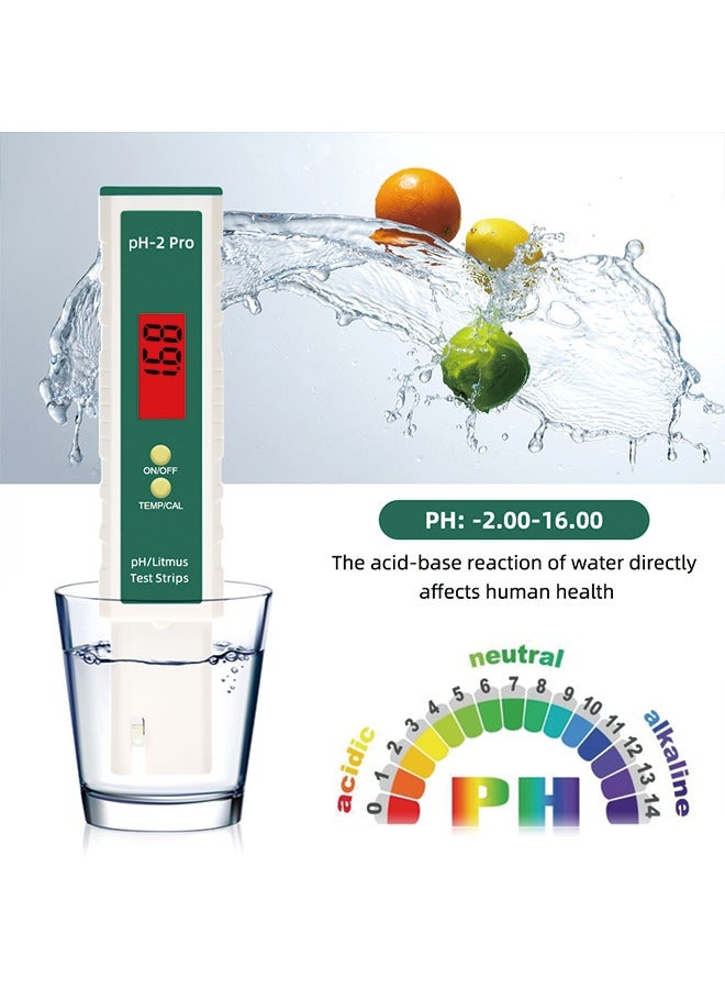 PH-2 Pro Water Quality Testing Pen with pH Test Strips and Thermometer