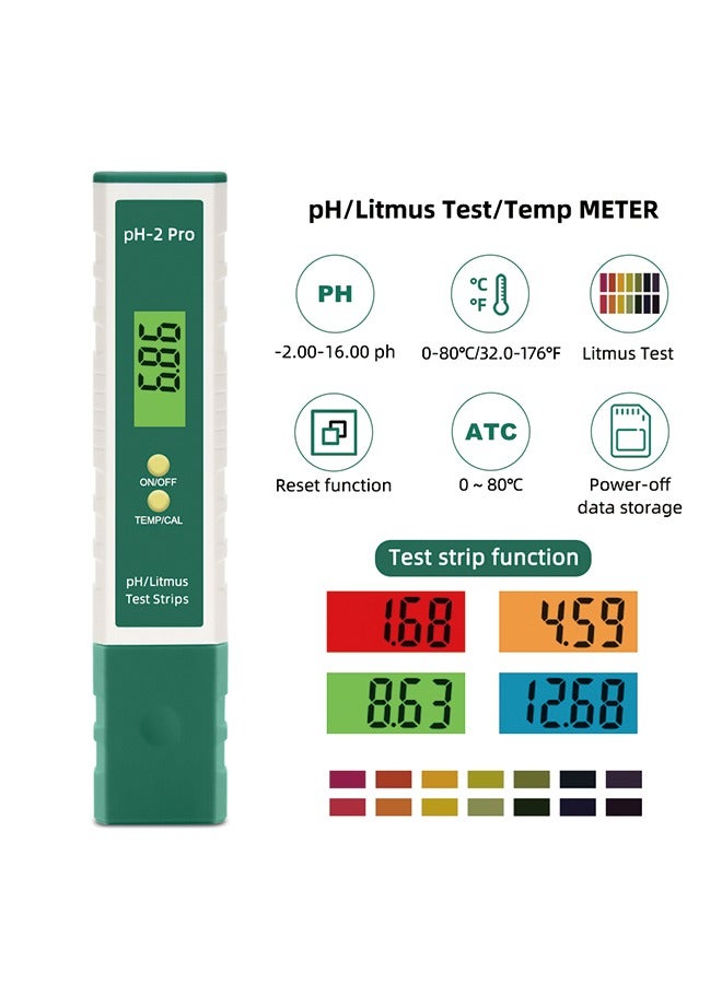 PH-2 Pro Water Quality Testing Pen with pH Test Strips and Thermometer