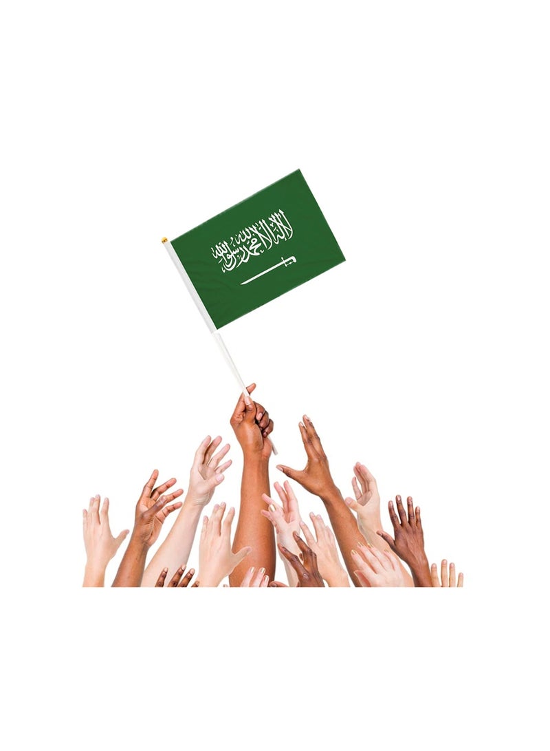 Saudi National Day Mini Hand Flags Small Stick Hand Held Flags Great Souvenirs and Party Favors Handheld Flags for Kids and Adults Decorations Country Flags, Festival Events