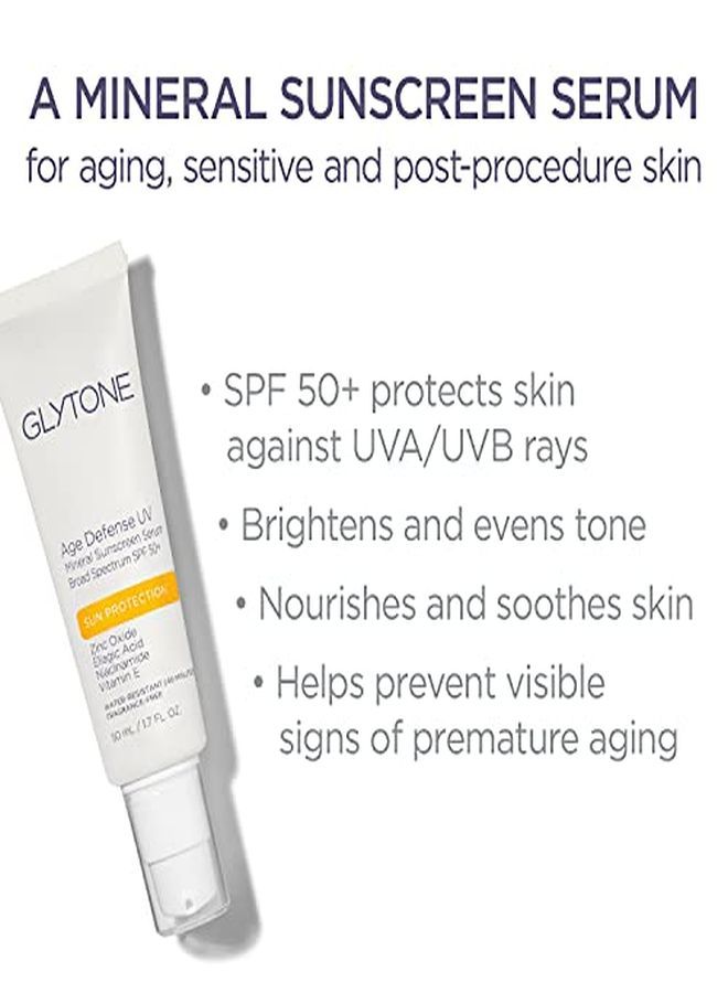 Age Defense Uv Mineral Sunscreen Serum Broad Spectrum Spf 50+, Prevent Aging Face Sun Care, 1.7 Fl. Oz.