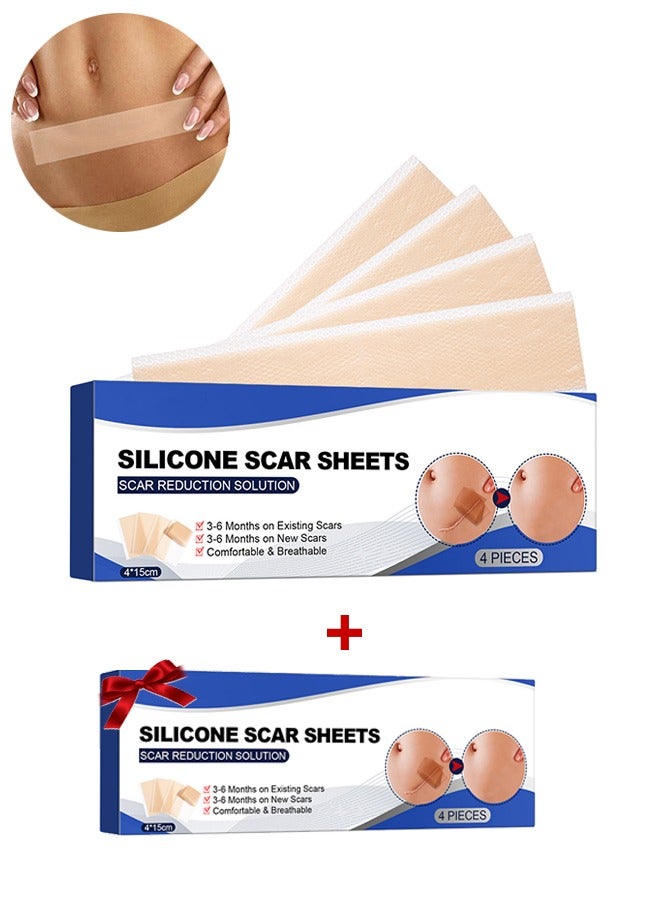 8PCS Professional Silicone Scar Sheets,Soft Silicone Gel Scar Tape Painless Silicone Tape Roll Effective Silicone Scar Removal Strips Sheets for C-Section & Keloid Surgery, Burn, Acne