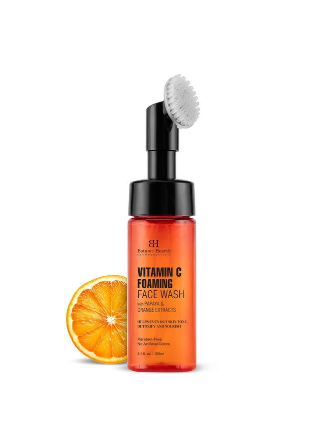 Vitamin C Foaming Face Wash With Papaya & Orange Extracts Builtin Silicone Brush Cleansing & Glowing Skin Paraben & Sulphate Free Face Cleanser For Women & Men 5.1 Fl Oz