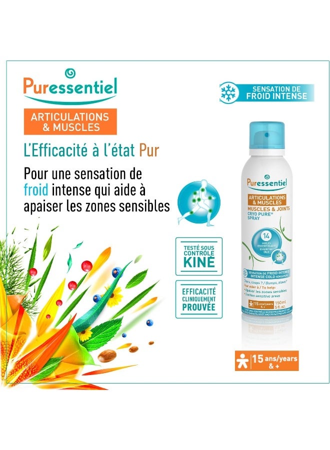 Muscles And Joints Cryo Pure Spray 14 Essential Oils Intense Cold Sensation Soothe Sensitive Areas 15 Years And Up 80Ml