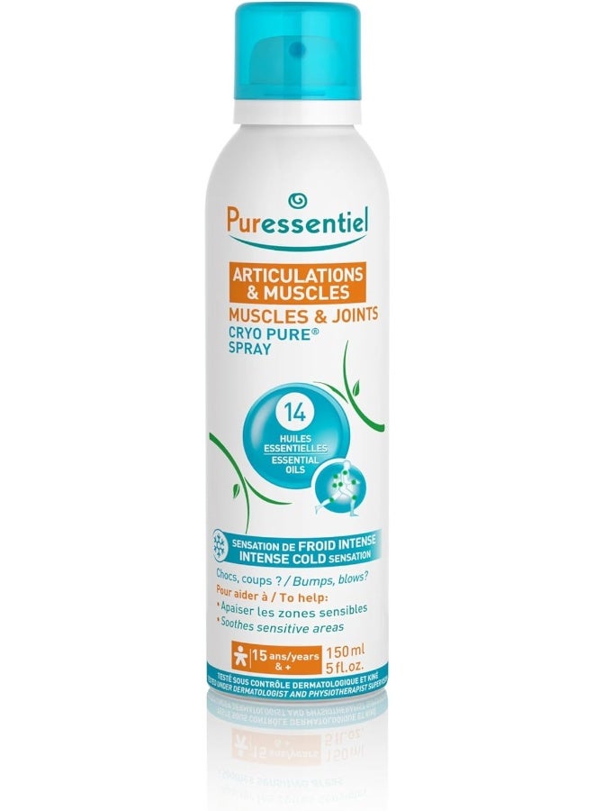 Muscles And Joints Cryo Pure Spray 14 Essential Oils Intense Cold Sensation Soothe Sensitive Areas 15 Years And Up 80Ml