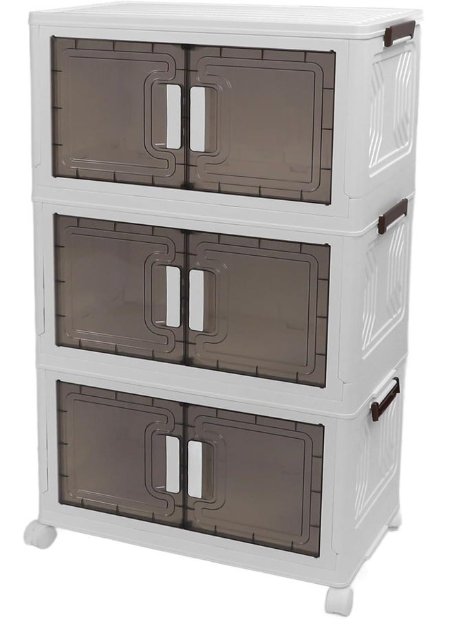 3-Tier Storage Cabinet with Wheels-66x34x102cm