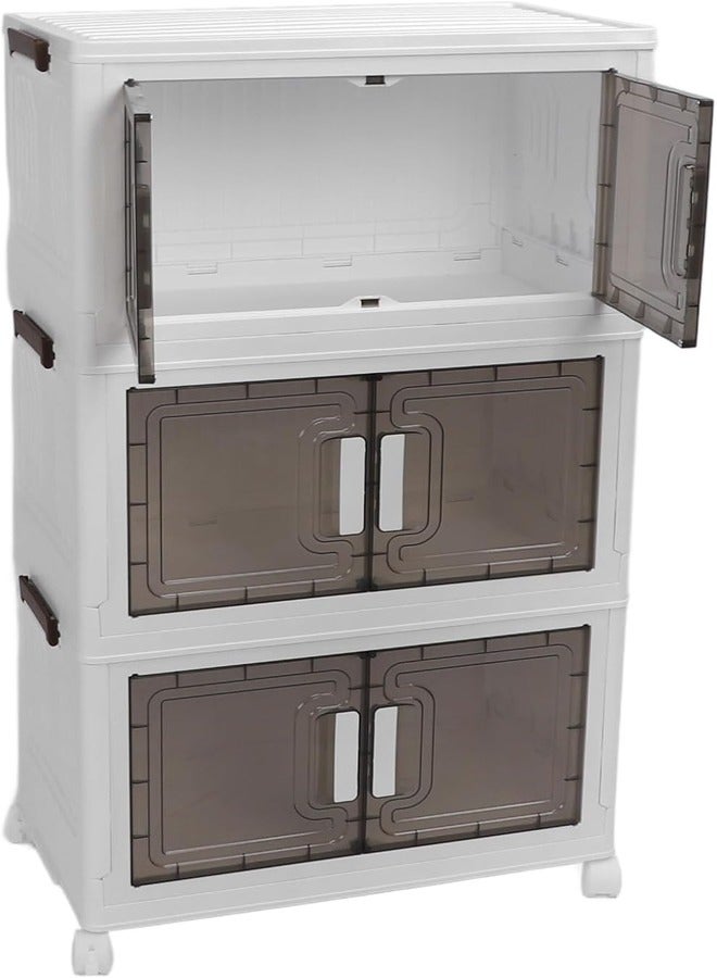 3-Tier Storage Cabinet with Wheels-66x34x102cm