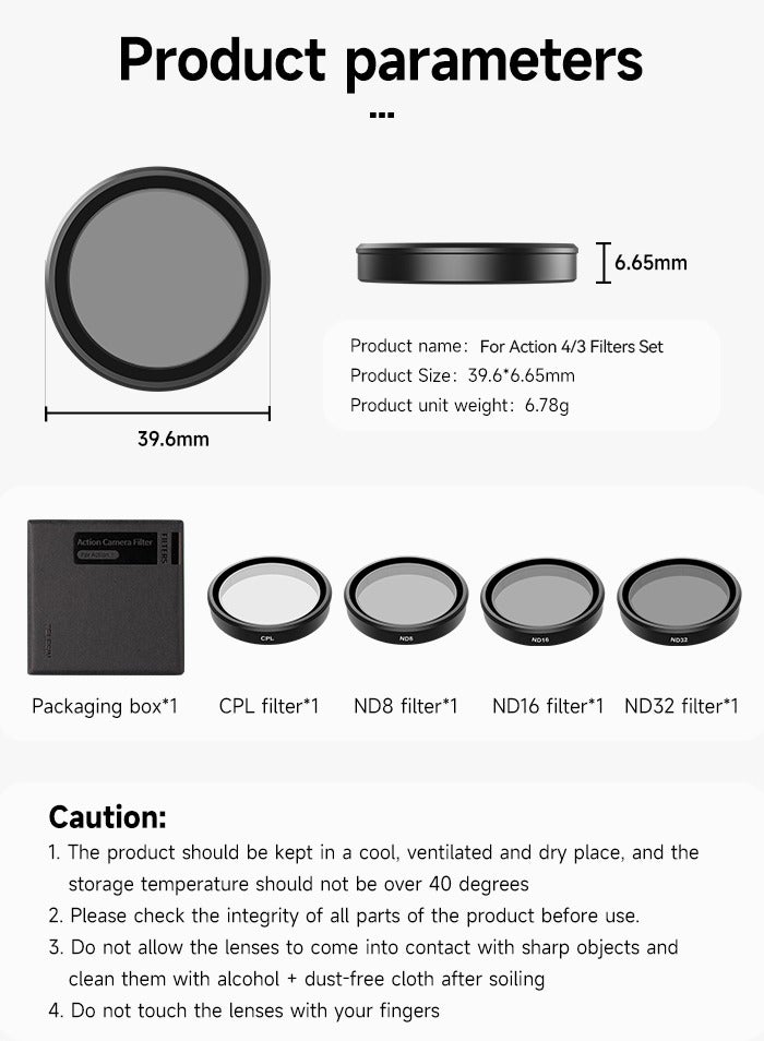 TELESIN CPL ND8 ND16 ND32 Lens Filter Set Aluminium Alloy Frame for DJI OSMO Action 3 4 ND CPL Lens Action Camera Accessories