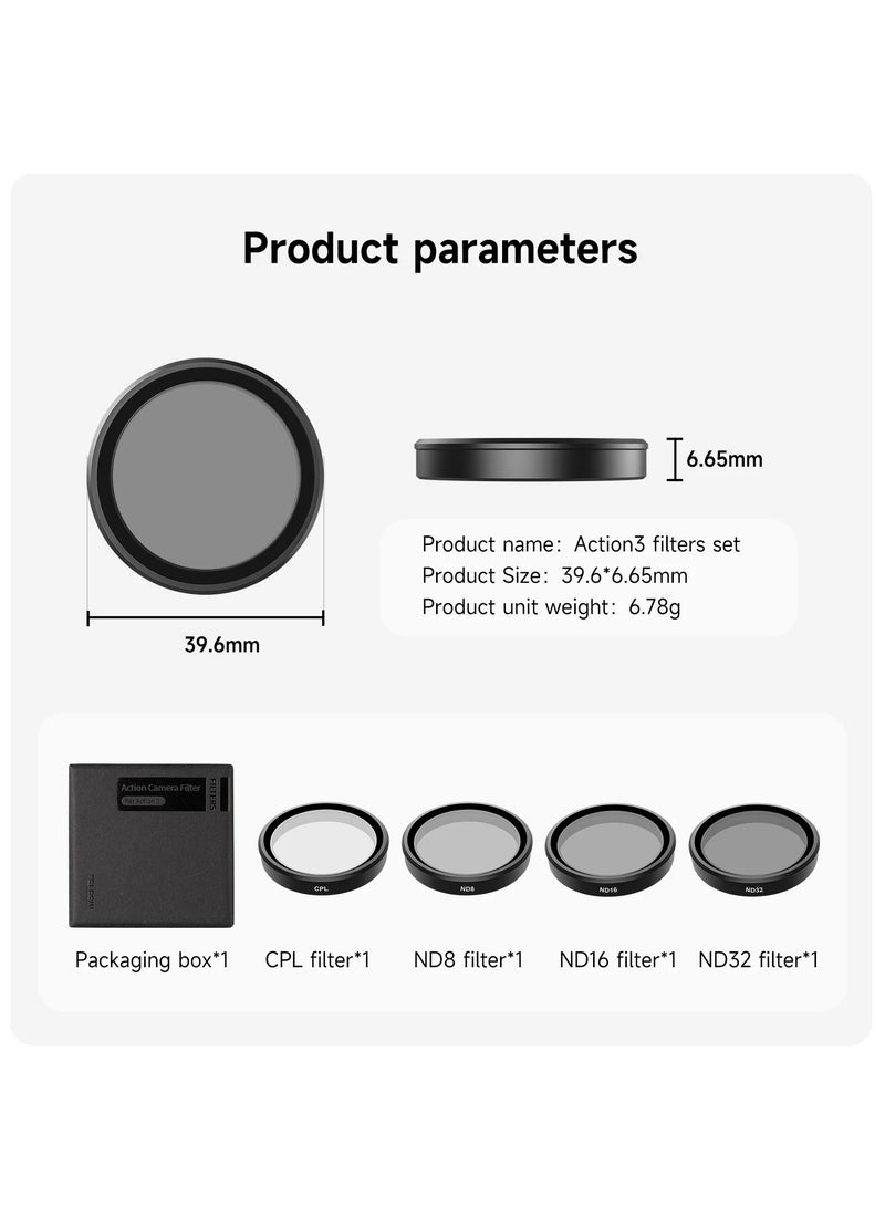 TELESIN CPL ND8 ND16 ND32 Lens Filter Set Aluminium Alloy Frame for DJI OSMO Action 3 4 ND CPL Lens Action Camera Accessories