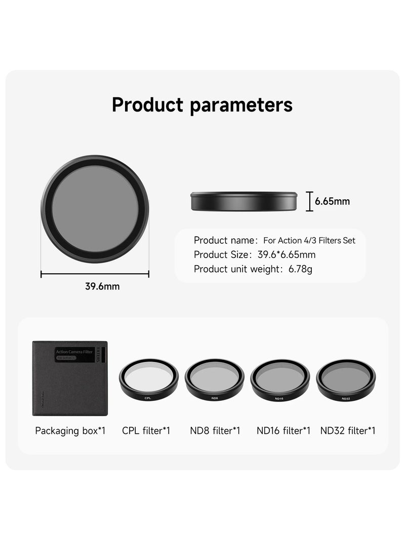 TELESIN CPL ND8 ND16 ND32 Lens Filter Set Aluminium Alloy Frame for DJI OSMO Action 3 4 ND CPL Lens Action Camera Accessories