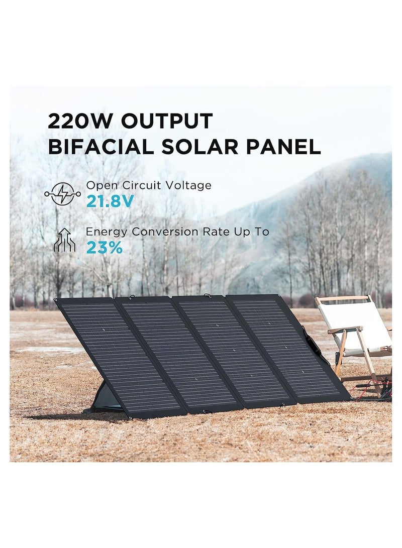 EF ECOFLOW 220Watt Bifacial Foldable Solar Panel, Complete with Adjustable Kickstand, Waterproof IP68 & Durable for Off The Grid Living