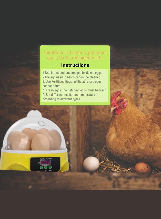 Mini Fully Automatic Egg Incubator with LED Flashlight Torch, 7 Eggs Intelligent Home Temperature Control Incubator for Chicken Duck Goose Quail Birds Fertile Eggs