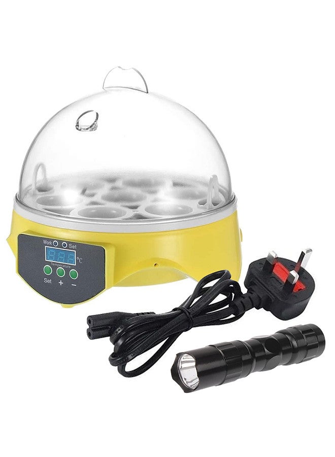 Mini Fully Automatic Egg Incubator with LED Flashlight Torch, 7 Eggs Intelligent Home Temperature Control Incubator for Chicken Duck Goose Quail Birds Fertile Eggs