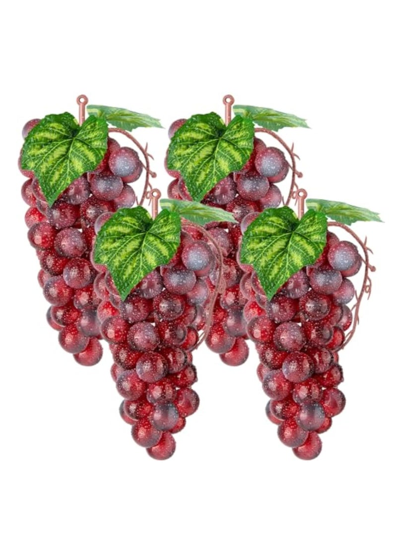 4 Bunches Artificial Red Grapes, Cute Artificial Fruit Ornament, Red Grapes Figurines, Fake Lifelike Fruit Plastic Simulation Grapes for Wedding Home Kitchen Party Decor Photography Prop