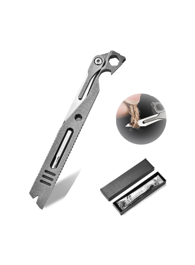 Titanium EDC Pry Bar Multitool - Pocket Keychain Tool with Bottle Opener, Box Cutter, Screwdriver, and Emergency Utility Knife for Outdoor Camping and Everyday Use.