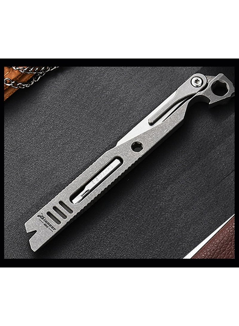 Titanium EDC Pry Bar Multitool - Pocket Keychain Tool with Bottle Opener, Box Cutter, Screwdriver, and Emergency Utility Knife for Outdoor Camping and Everyday Use.