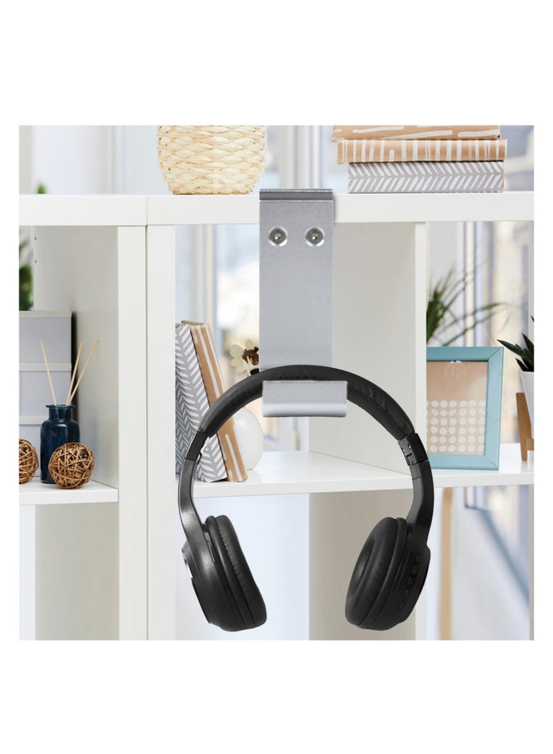 Foldable Aluminum Headphone Stand with Cable Clip, Universal Headset Holder for Gaming Headsets and Controllers, Silver