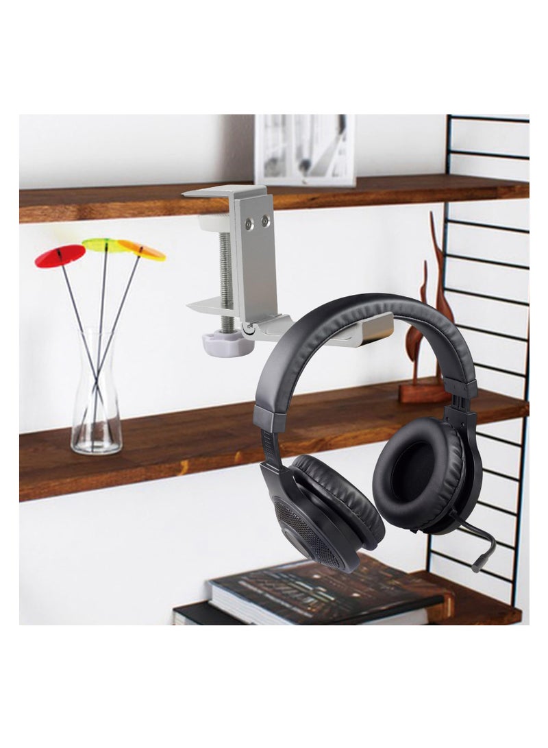 Foldable Aluminum Headphone Stand with Cable Clip, Universal Headset Holder for Gaming Headsets and Controllers, Silver