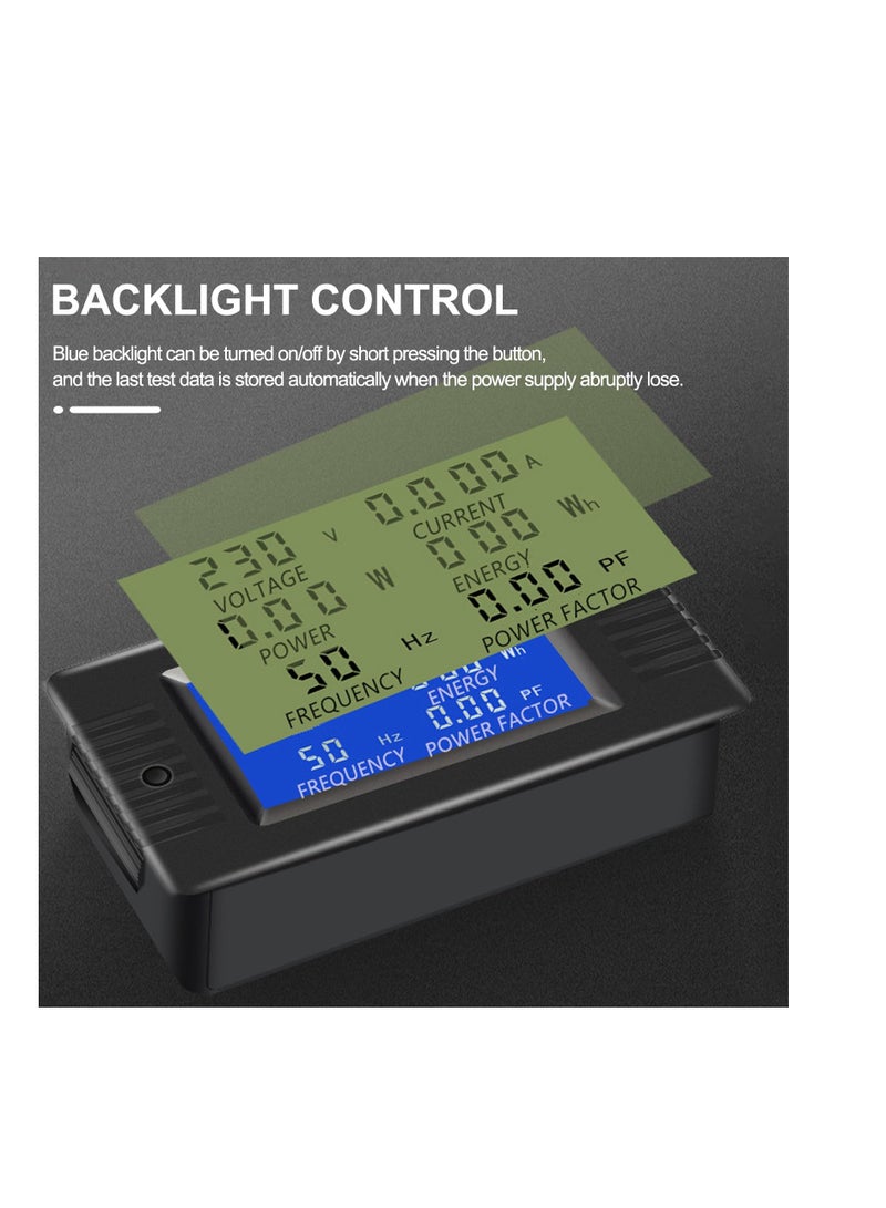 AC Power Meter with Color LCD Display, 100A Current Voltage Energy Monitor, Digital Ammeter Voltmeter with Split Core Transformer, 80-260V