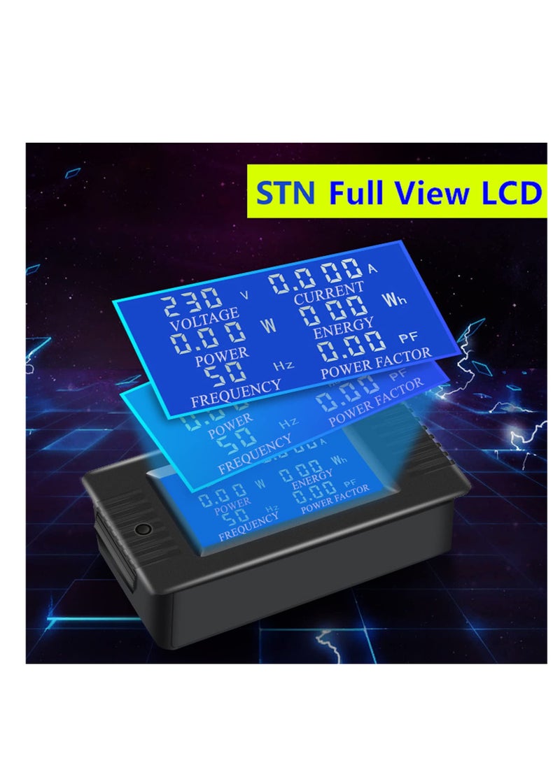 AC Power Meter with Color LCD Display, 100A Current Voltage Energy Monitor, Digital Ammeter Voltmeter with Split Core Transformer, 80-260V