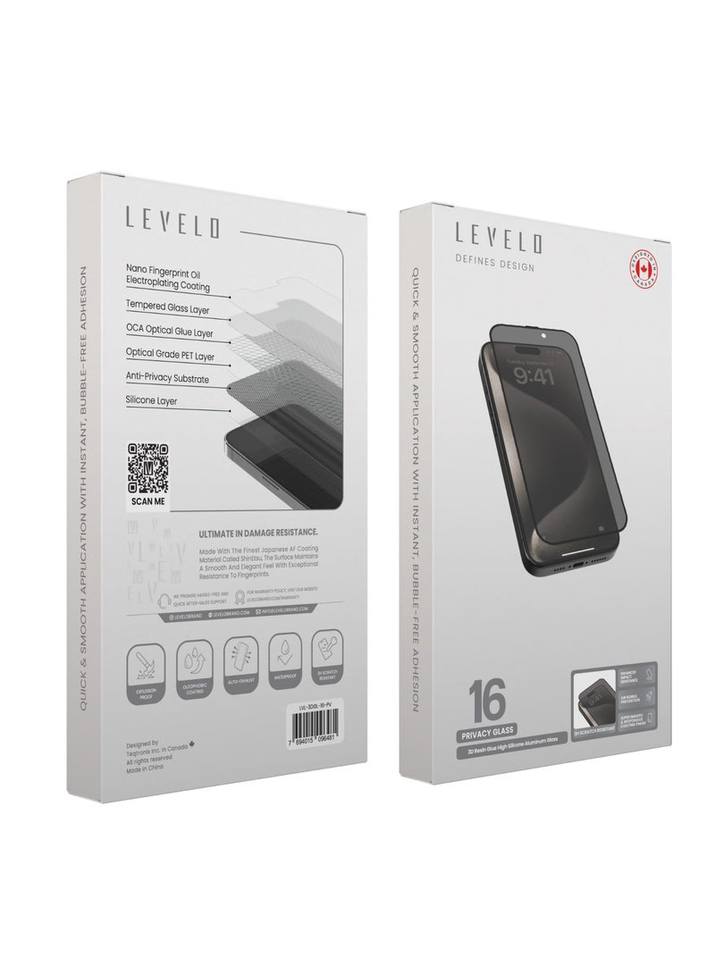 iPhone 16 Plus Screen Protector / 3D Privacy with Super Smooth & Responsive Coating Finish / Resin Glue / High Silicone Aluminum Glass - Privacy