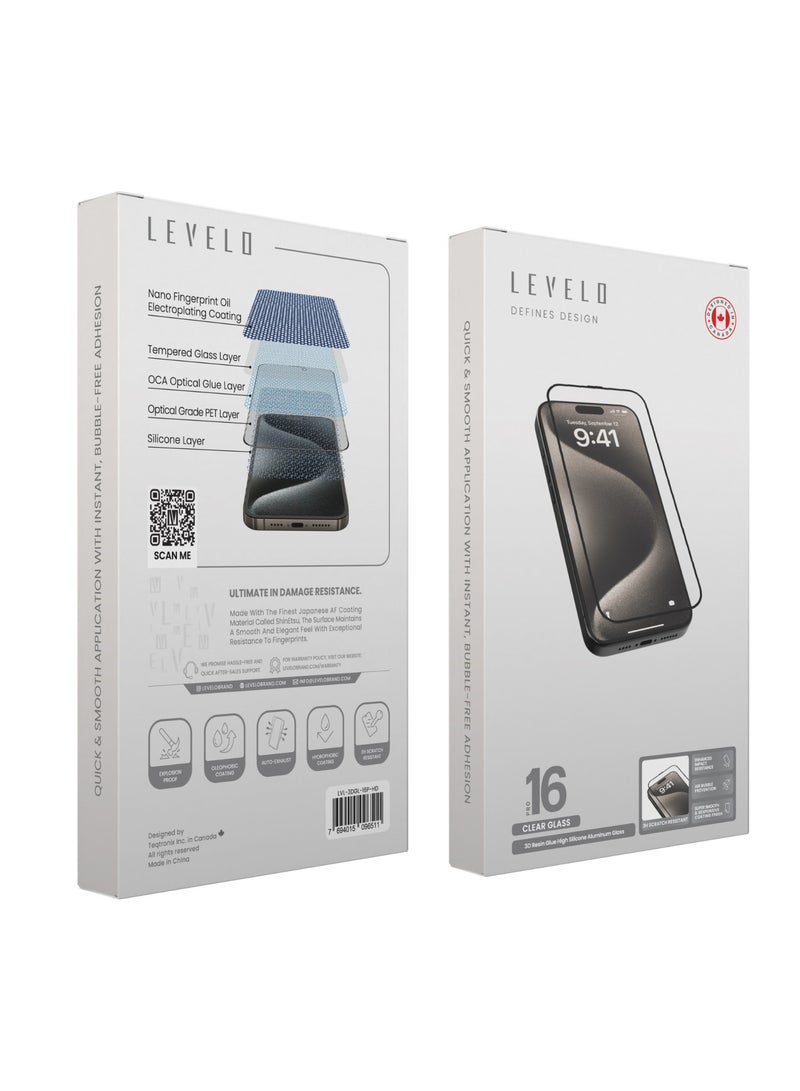 3D Screen Protector for iPhone 16 Pro with Super Smooth & Responsive Coating Finish / Resin Glue / High Silicone Aluminum Glass - Clear