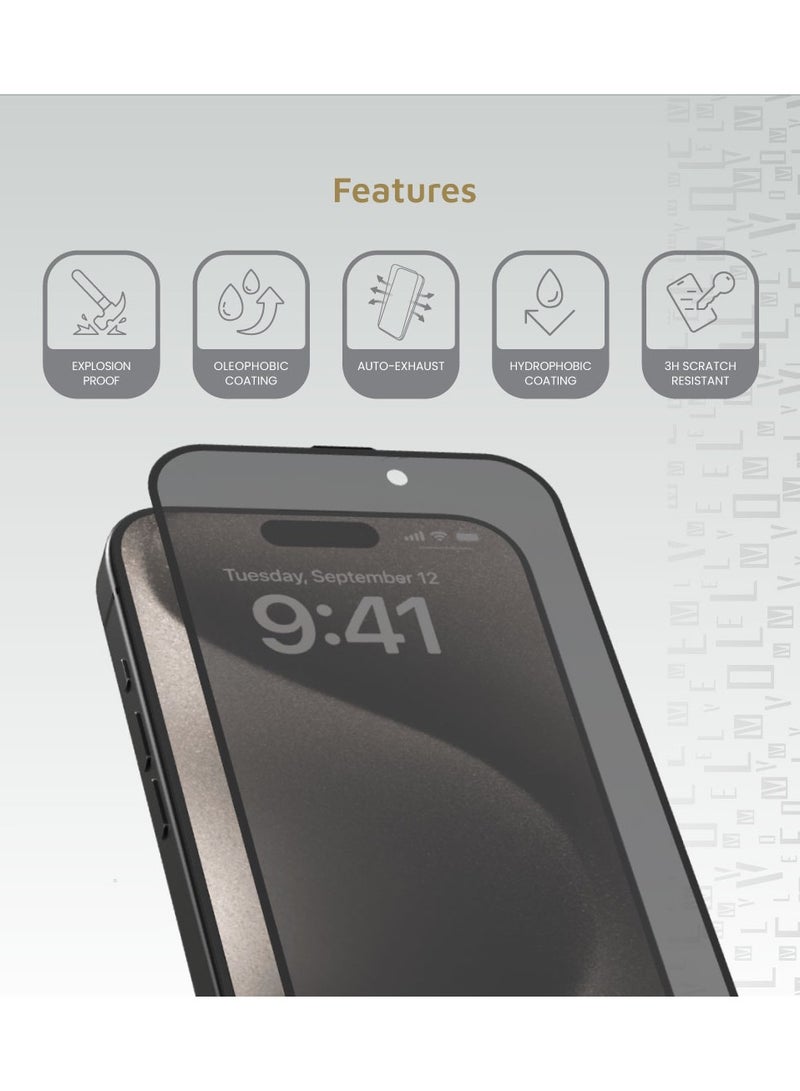3D Privacy Screen Protector for iPhone 16 with Super Smooth & Responsive Coating Finish / Resin Glue / High Silicone Aluminum Glass - Privacy