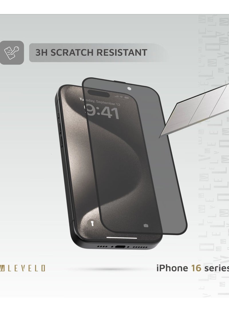 3D Privacy Screen Protector for iPhone 16 with Super Smooth & Responsive Coating Finish / Resin Glue / High Silicone Aluminum Glass - Privacy