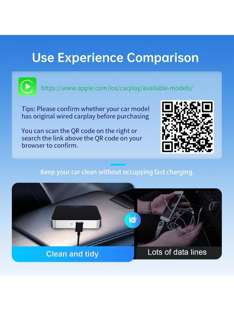 Wireless CarPlay Adapter, Convert Wired CarPlay for Wireless CarPlay, Fit for Factory Wired Carplay Cars from 2015 for iPhone iOS 10+, No Latency Plug Play Black
