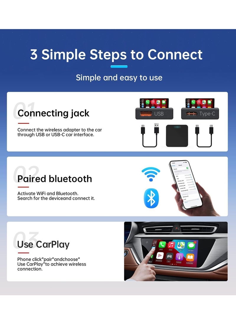 Wireless CarPlay Adapter, Convert Wired CarPlay for Wireless CarPlay, Fit for Factory Wired Carplay Cars from 2015 for iPhone iOS 10+, No Latency Plug Play Black