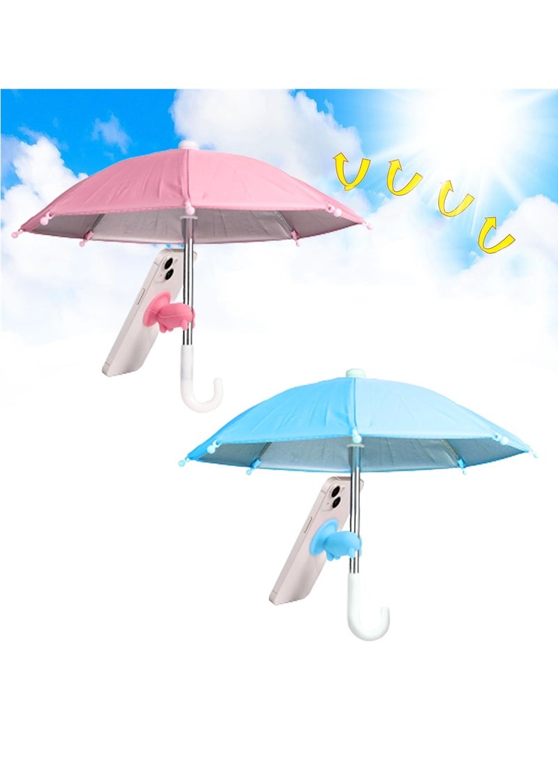 Phone Umbrella for Sun Suction Cup Stand 2Pcs Multifunctional Adjustable Cute Phone Shade Umbrella with Suction Cup Mini Cell Phone Sunshade Glare Blocking Pink Blue