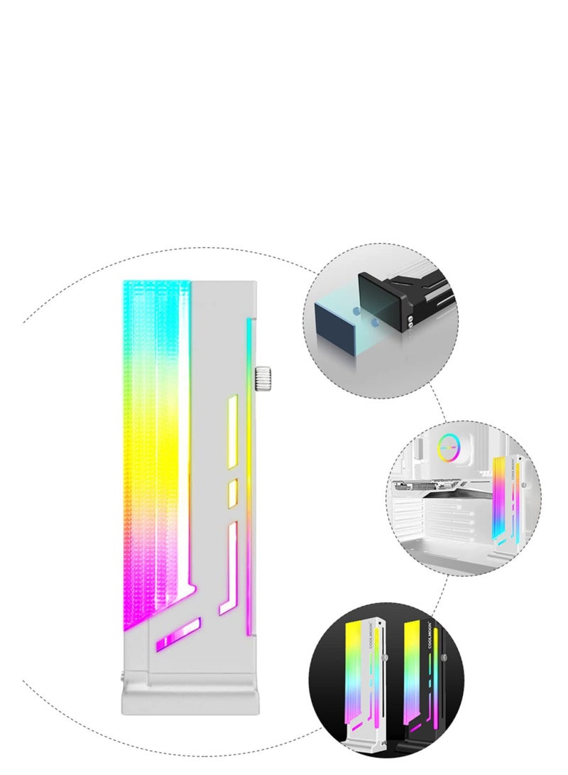 Vertical RGB GPU Support Bracket for Graphics Cards, Coolmoon CM-GH2, 5V 3 Pin ARGB Sync, Durable Aluminum Alloy, Stylish White Design