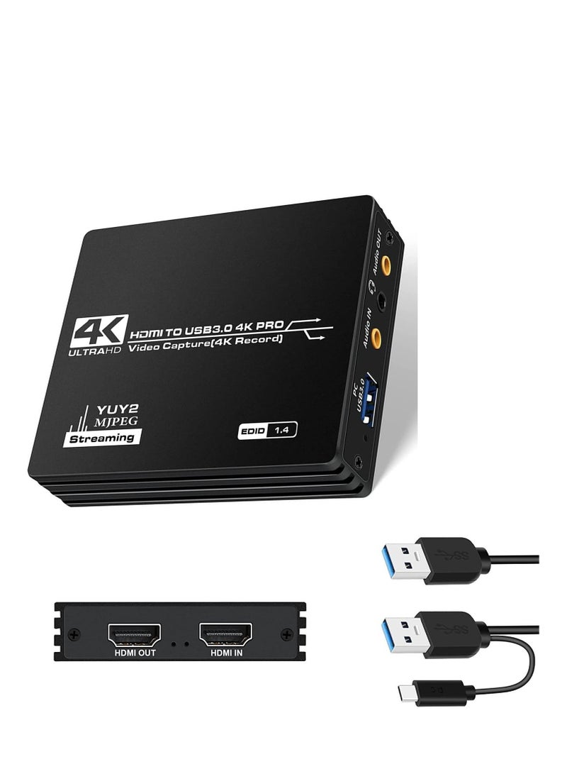 4K HDMI Video Capture Card, 1080P@60FPS Recorder with Microphone, 4K@60Hz HDMI Loop-Out, USB 3.0 for Gaming, Live Streaming, and Video Capture.