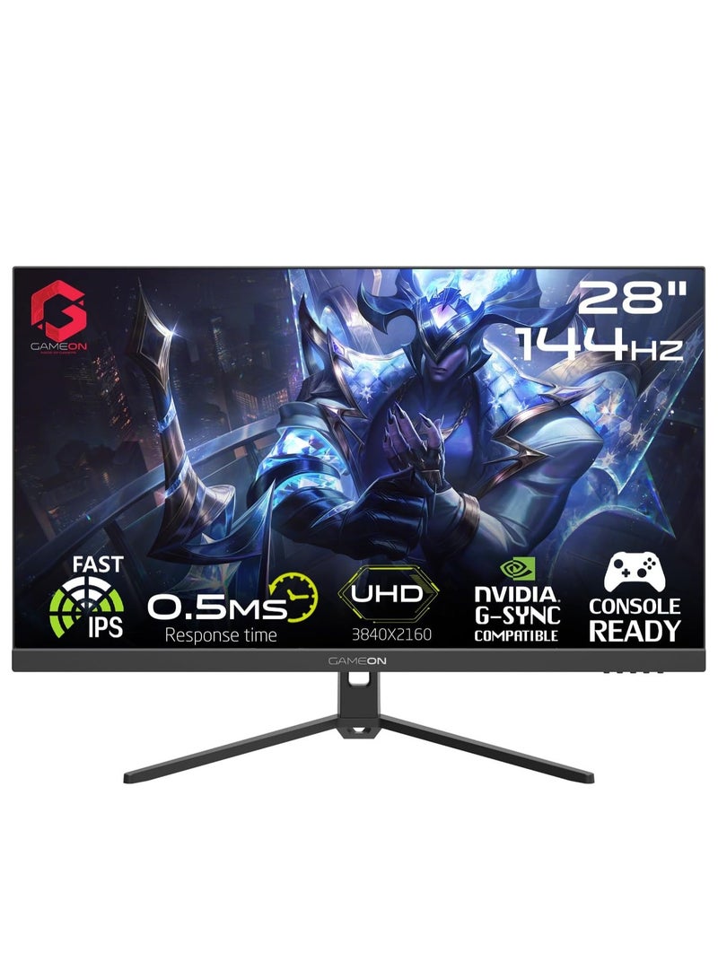 28 Inches 4K UHD 144Hz Refresh rate 0.5ms MPRT HDMI 2.1 Gaming Monitor With G-Sync and Free Sync Support PS5 GOP28UHD144IPS Black