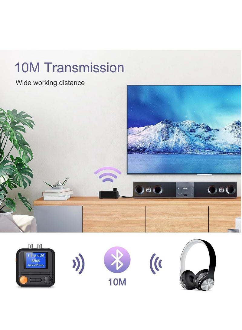 Bluetooth 5.2 Transmitter Receiver, HiFi Bluetooth Audio Adapter with Display, Wireless Audio Adapter for Music Streaming Sound System, Headphones, TV, Support TF Card/RCA/3.5mm AUX Output