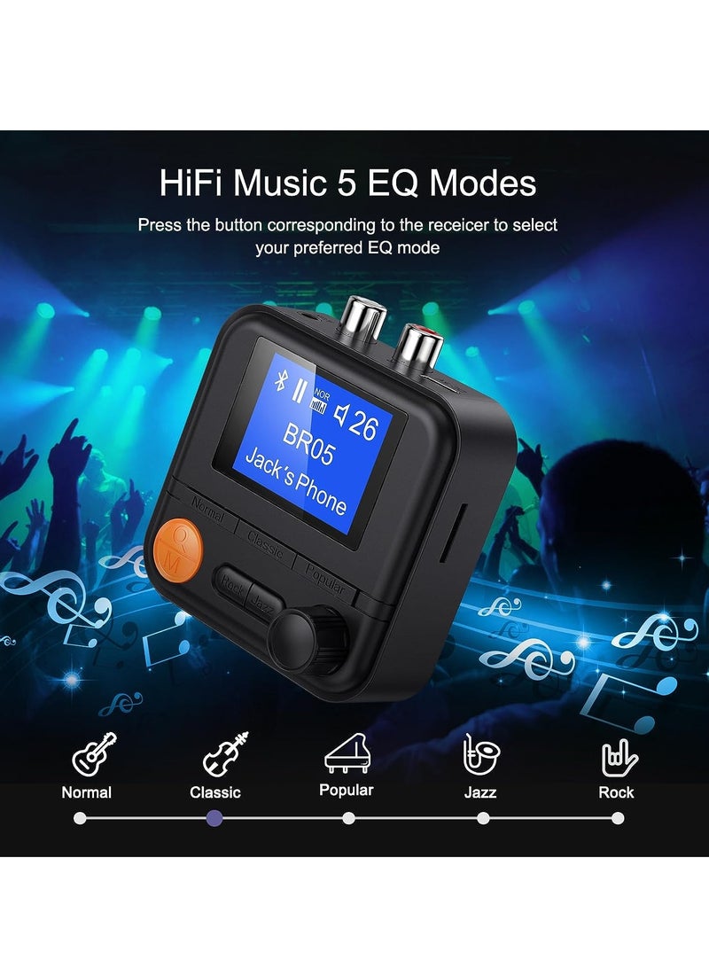 Bluetooth 5.2 Transmitter Receiver, HiFi Bluetooth Audio Adapter with Display, Wireless Audio Adapter for Music Streaming Sound System, Headphones, TV, Support TF Card/RCA/3.5mm AUX Output