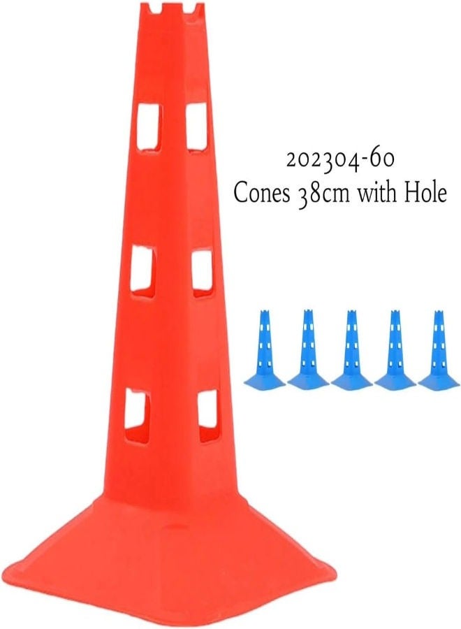 Cones 38cm with Hole Sports Cones for Agility Training - Heavy Duty Cones [5 pieces]