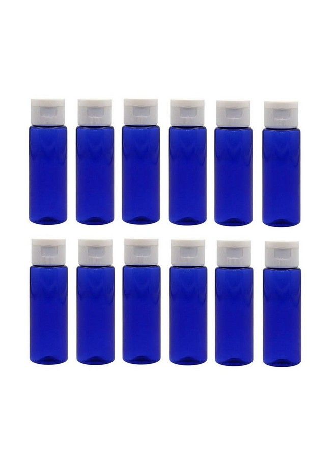 12Pcs 30Ml / 1Oz Empty Plastic Blue Flip Cap Bottle Bpafree Cobalt Vial Jar Pot Container For Toner Travel Comestic Lotion Makeup Creams Sample Dispensing Shower Gel Water Emollient