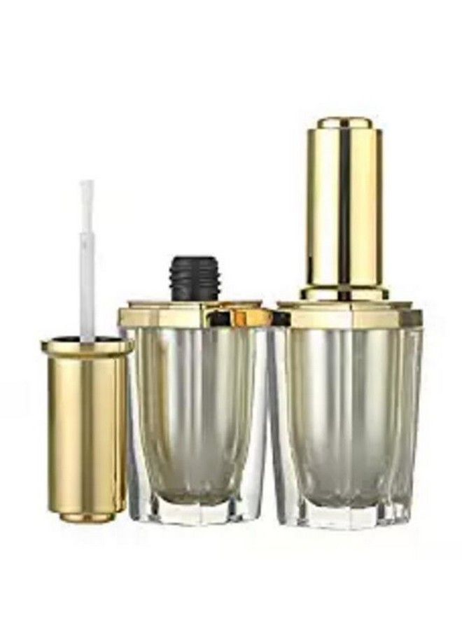 2Pcs 10Ml 0.34Oz Clear Gold Cap Empty Upscale Acrylic Nail Polish Bottles Container Manicure Top Coat Varnish Cosmetic Bottle With Brush