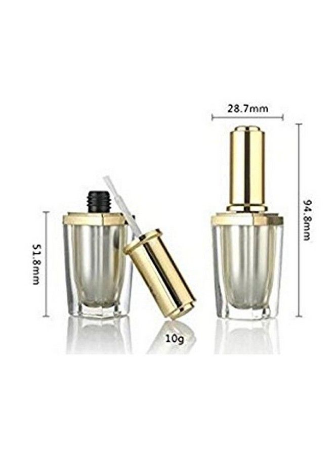 2Pcs 10Ml 0.34Oz Clear Gold Cap Empty Upscale Acrylic Nail Polish Bottles Container Manicure Top Coat Varnish Cosmetic Bottle With Brush