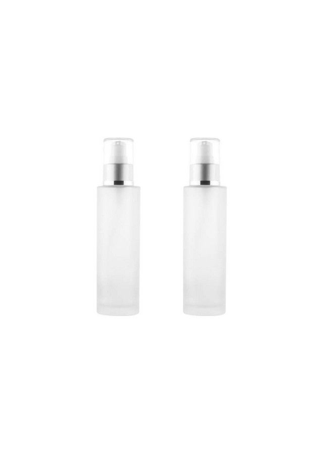 2Pcs 30Ml /1Oz Translucence Refillable Glass Treatment Pump Lotion Cosmetics Bottles Travel Cream Vial Container