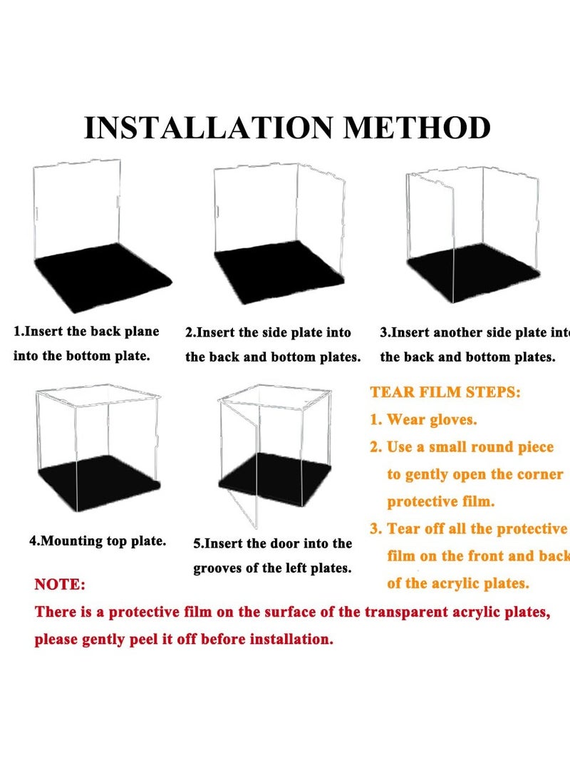 Clear Acrylic Display Case, Dustproof Protection Showcase Organizer, Self-Assembly Acrylic Box with Black Thick Base and Side Door, Suitable for Collectibles, Organization (10X10X15cm)