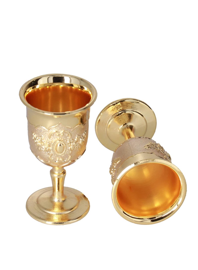 Vintage Metal Goblet,  Retro High Grade Golden Cup, Fancy Gold Engraving Drinking Cup, Medieval Retro Ornaments for Kitchen Home Party Wedding Decoration Decor 2PCS