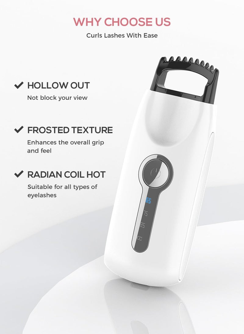 5D Heated Eyelash Curler with 3 Temperature Settings and Quick Heating for Effortless Curls, Includes Cleaning Brush, Professional Frosted Design in White