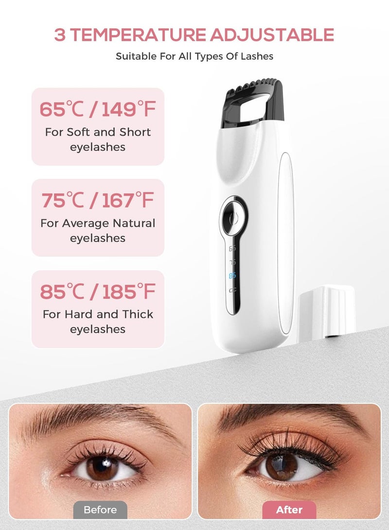 5D Heated Eyelash Curler with 3 Temperature Settings and Quick Heating for Effortless Curls, Includes Cleaning Brush, Professional Frosted Design in White