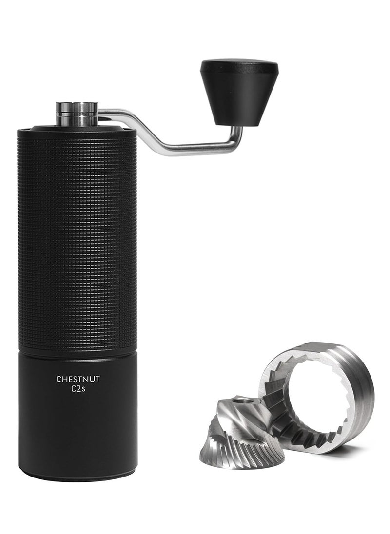 Chestnut C2S Manual Coffee Grinder Stainless Steel S2C Conical Burr Coffee Grinder, Capacity 25g Hand Coffee Bean Grinder, Adjustable Grinder Setting, Double Bearing Positioning (Black)