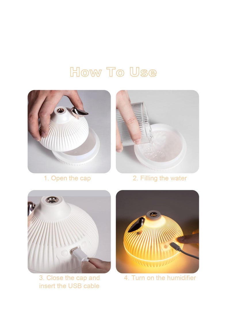Mini Humidifier for Bedroom, Small Cool Mist Humidifier, Auto Shut-Off, 2 Mist Modes, Suitable for Home, Baby Bedroom, Office (White)